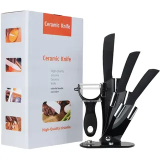 lcvtos Keramikmesser Set, Ergonomischer Griff, Keramikmesser Set mit Schutzhülle (3 Teilig Keramik Messer und 1 Sparschäler), Küchenmesser aus Keramik für Fleisch Obst Gemüse, Schwarz