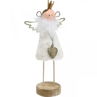 Viana Weihnachtsmann Weihnachtsdeko Engel Holz Metall Weiß Gold H20,5cm Tischdeko weiß