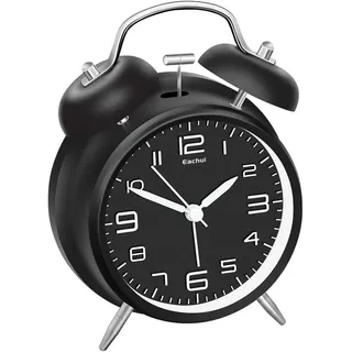 Doppelglockenwecker Analog Lauter Alarm Nachtlicht Geräuschlos 4 Zoll Schwarz