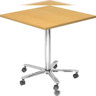 bümö Säulenhubtisch höhenverstellbar, Stehtisch Büro, Bistrotisch eckig 80 x 80 cm - Besprechungstisch Buche, Stehtisch Holz-Platte, Säule aus Metall