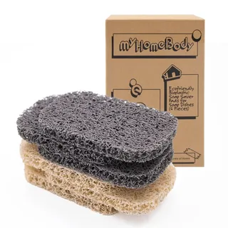 myHomeBody Seifenhalter, Seifenhebepads für Seifenschale, mehrfach gewebt, effizienter Seifenhalter für die Dusche, 6-teiliges Set - 3 Beige, 3 Grau