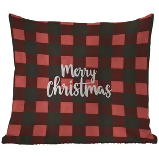 MuchoWow Dekokissen Kariert - Rot - Text - Weihnachten, Kissenhülle für den Außenbereich, Outdoor, Kissen, 50x50 cm rot Quadratisch | 50 cm x 15 cm x 50 cm