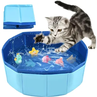 LQTSLFM Katzen Pool, Hundepool, Faltbarer Haustierpool, Hundeplanschbecken, Planschbecken für Katzen, Faltbarer Pool Werden zum Baden, Planschen und zur Aufbewahrung (30x10cm-BlauA)