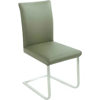 Freischwinger K+W KOMFORT & WOHNEN "Santos III", beige (zypresse 21, edelstahlfarbig), B:47cm H:99cm T:62cm, Stühle, Freischwinger, mit Sattlernaht, Gestell aus Edelstahl, hochwertiger Sitzkomfort