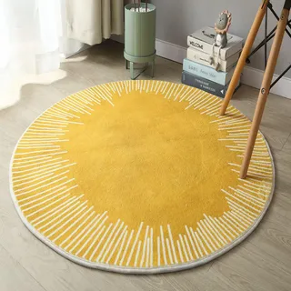 Miaogoo Runder, glatter Bodenteppich, Schlafzimmer, weicher Nachttisch, runder Teppich, rutschfest, dekorative Matte, mehrere Durchmesser, abstrakte Bodenmatte (Durchmesser: 60 cm, Gelb)