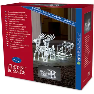Konstsmide LED Acryl-Set Schlitten mit 2 Rentieren Kunststoff 70x42 cm 96 kalt weiße Dioden transparent