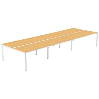 Paperflow easyDesk Doppelschreibtisch buche rechteckig, 4-Fuß-Gestell weiß 420,0 x 166,0 cm
