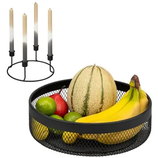 eluno Adventskranz Obstkorb 2in1 im Mesh-Design inklusive Kerzenhalter