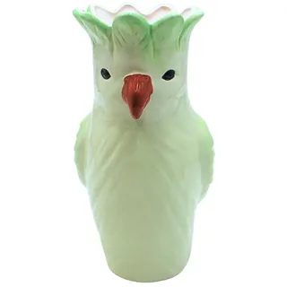 XL Dekovase, Vasenkopf, Papageivase, Blumenvase, Tiervase, Tischvase, Keramikvase, Vase als Papagei, Vase mit Papagei Dekor aus Keramik mit orangen Schnabel,in hellgrün, L/B/H 13 x 13 x 25 cm.