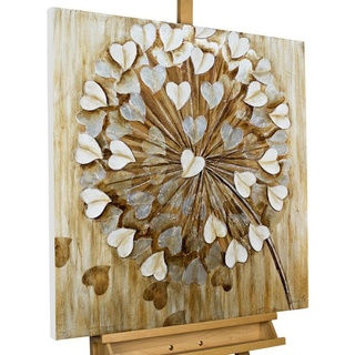 KUNSTLOFT Gemälde Pusteblume im Wind 80x80 cm, Leinwandbild 100% HANDGEMALT Wandbild Wohnzimmer beige|braun