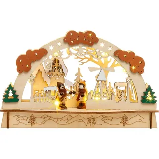 SIKORA LB58 Kleiner Mini LED Holz Schwibbogen Winterdorf 23,5 cm