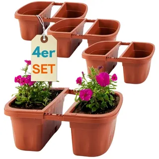 GarPet 4x Blumenkasten Balkongeländer Beidseitig Balkon Blumenkasten Doppelseitig Balkonkasten mit Halterung Geländerkasten mit Wasserspeicher Teracotta 40