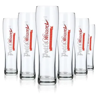 6x Potts Bier Glas 0,5l Weissbierglas Weizenglas Biergläser alkoholfrei - Transparent