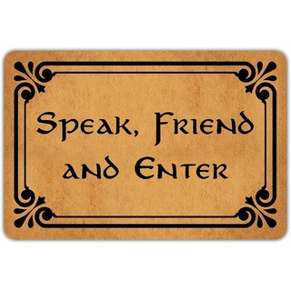 Eureya Fußmatte mit Aufschrift "Welcome Mat Speak Friend and Enter", Gummi, rutschfeste Unterseite, lustige Fußmatte für drinnen und draußen, Teppich 59 x 40 cm