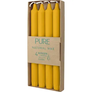 100% PURE, NATURAL WAX, Stabkerzen, Natur, WENZEL, 250/23 mm, Brenndauer ca. 10h, plastikfreie Verpackung, 4 Stück