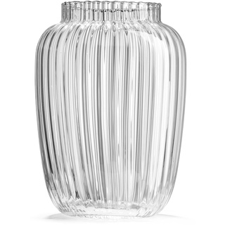 KUBUS Glass Blumenvase und Kerzenhalter, 19 cm, mundgeblasenes Glas, geripptes Muster, für Tafelaufsätze, Hochzeit, Wohnzimmer