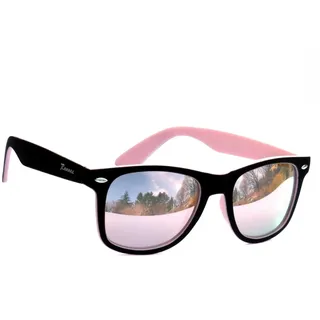 Rennec Damen Sonnenbrille Retro Rosa Verspiegelt Nerdbrille Zweifarbig Schwarz Rose Vintage Design Festivalbrille