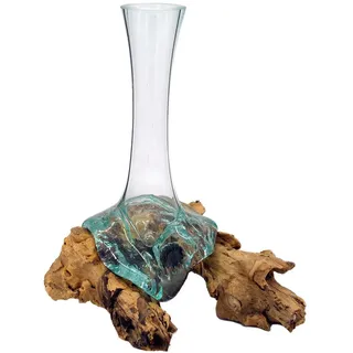 Wurzel mit Glasvase Vase aus Glas auf Holz Holzwurzel Holzdeko (Gesamthöhe ca. 25-30 cm) Braun