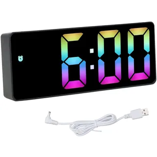HERCHR Digitaler Wecker, Bunte Regenbogen-LED-Uhr Für Schlafzimmer, Moderne Schreibtischuhr, LED-Bildschirm, Elektronischer Wecker Für Schlafzimmer Am Nachttisch