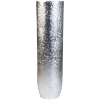 VIVANNO Bodenvase Fiberglas SOLERIO Rund - Blattsilber Blattoptik Hochglanz (1 St), 33x120 cm silberfarben Ø 33 cm x 33 cm x 120 cm x 33 cm