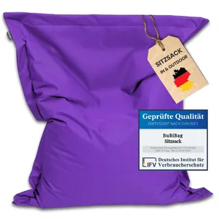 BuBiBag Sitzsack 100x70 cm mit Füllung – Handgefertigt – Bean Bag Indoor & Outdoor – Bodenkissen Liegekissen Kinder & Jugendliche – wasserabweisend bequem – Lila