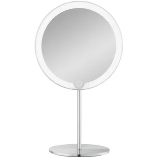 blomus LED Kosmetikspiegel MODO | Akku Schminkspiegel aus mattem Edelstahl | Touch, 3 Lichtfarben, Dimmbar | 14L x 20B x 34,5H cm | Make-Up Spiegel | 5-Fach Vergrößerungsspiegel inkl. USB-C Kabel