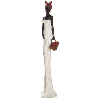 GILDE Deko Figur Afrikanerin Tortuga - Kunstharz - Farbe: braun, cremeweiß mit Früchtekorb H 82 cm