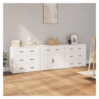 furnicato Sideboard Klassisches aus Holzwerkstoff Weiß 80 x 33 x 70 cm (3 St), Stabile Kommode mit viel Stauraum und Wandhalterung für Wohnräume weiß 240 cm x 70 cm