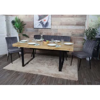 Mendler Esszimmer-Set HWC-K16, 2er-Set Stuhl+Sitzbank Esszimmergruppe Sitzgruppe Esszimmergarnitur, Samt Metall dunkelgrau -