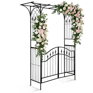 LALAHO Rosenbogen Gartenbogen aus Metall mit Tür 122x41x208 cm, Stabiles Rankgerüst für Kletterpflanzen