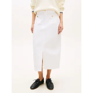 Bleistiftrock TOMMY HILFIGER "DNM WHITE MIDI STRAIGHT SKIRT HW", Damen, Gr. 42, th optic weiß, Web, Obermaterial: 100% Baumwolle, unifarben, straight fit wadenlang, Röcke Bleistiftrock
