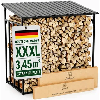 Gartenzeit® Kaminholzregal Außen XXXL 186x105x185cm – 3,45m3, 5,25SRM, Metallrahmen 30x30mm, Metalldach, feuerverzinkt, 105cm tief (186x105x185cm, Ohne Wetterschutzplanen)