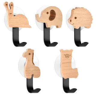AHHALFFY Holz Kleiderhaken Kinder Selbstklebender Wandhaken in Tiere-Form Kindergarderobe Haken Garderobenhaken Kleiderhaken Wand Wandaufhänger Türhaken Möbelknöpfe Holzgriffe (Waldtiere B)