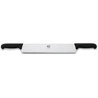 Victorinox Fibrox Käsemesser, Schneidemesser mit Doppelgriff zum Schneiden und Portionieren von Käse, Rostfreier Stahl, Schwarz