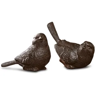 Loberon Deko-Vogel 2er Set Birdy, Schöne Antik-Patina, Detailliert Gefertigt, Garten-Accessoires, Gartendekoration, Tierfiguren, Gusseisen, braun