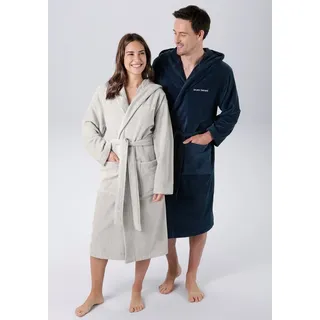 Bruno Banani Unisex-Bademantel Daniel, ideal für Sauna & Spa, Hotelbademantel, Morgenmantel, Langform, Veloursfrottier, Kapuze, Gürtel, Damen & Herren Bademantel, lang, mit Taschen, S-5XL grau L