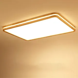 LED Holz Deckenleuchte Lampe Rund rechteckige Holzlampe Warmes Licht Eiche Deckenlampe Innenbereich Moderne minimalistische Doppelschicht Lichtdurchlässigkeit Holz Deckenlampe 80W 96*66CM 7500 Lumen