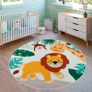 Kinderteppich »Bino 582«, rund, Spielteppich, Motiv Tiere, Löwe & Giraffe, Kinderzimmer, 43874551-0 Beige 4 mm