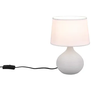 Reality Leuchten LED Nachttischlampe, Dimmfunktion, LED wechselbar, Warmweiß, Designklassiker Tischlampe mit Keramik-Fuß, Stoffschirm & Leuchtmittel beige