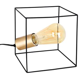 Tischleuchte Nachttischlampe Beistellleuchte Metallkäfig schwarz Würfel gold E27