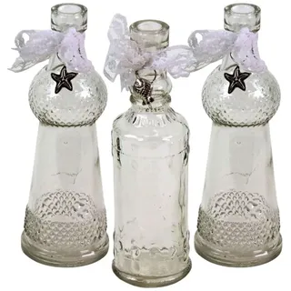 Werner Voß Kugelvase 3er Satz Glas Flaschen Vasen maritim H=17 cm silber Anhänger Deko (3er Set)