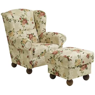 Max Winzer® Ohrensessel Monarch (mit Hocker), im Landhausstil geblümt beige