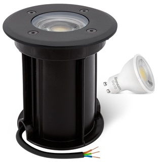 linovum BORU Bodenstrahler LED außen 230V dimmbar IP67 mit LED GU10 Spot 6,5W neutralweiß - Weglampe schwarz 230V befahrbar