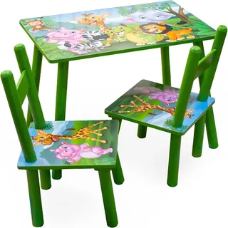 Hti-Living Kindertischgruppe Dschungel 1 Tisch 2 Stühle MDF grün