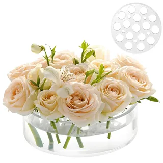 Packool Acryl-Tischvase, flaches Design, transparenter, bruchsicherer Blumenhalter mit abnehmbarem 21-Loch-Gitter, ideal für Tischdekoration, Zuhause und Blumenarrangements bei Veranstaltungen