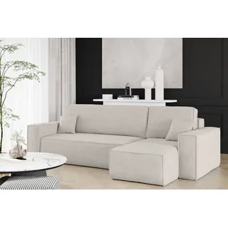 Kaiser Möbel Ecksofa mit schlaffunktion und bettkasten, Eckcouch BEST Dicker Cord Beige Rechts - Beige