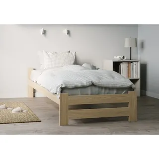 home collective Holzbett 100x200 cm mit Lattenrost Modern Bett Kiefer Massiv Bettgestell Einzelbett Massivholzbett Klassisch Komfortabel & Langlebig Skandinavisch Boho Landhaus Kopfteil flach Natur