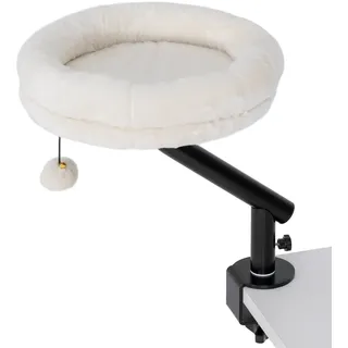 Cat Desk Bed, 360° Rotating, Adjustable Height, Cream
