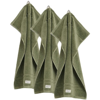 GANT Gästetuch, 3er Pack - Premium Handtuch, Frottee, Bio-Baumwolle Grün 30x50cm