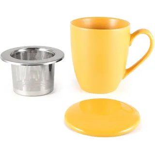 Hanseküche Teetasse mit Deckel und Sieb – XXL Teebecher 600ml – Große Tee Tasse Keramik – Jumbotasse – Tasse mit Deckel, Keramik, Teefilter, Teesieb, Groß (Orange, 600 ml)